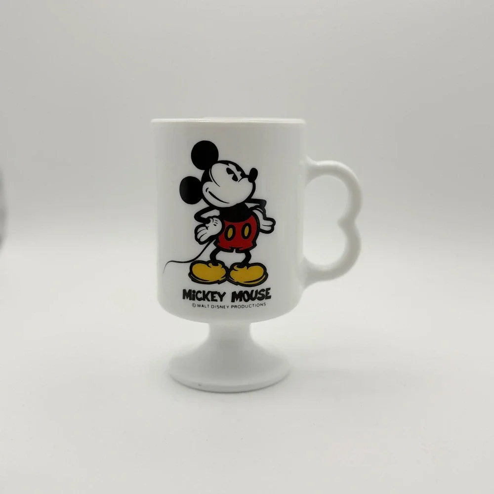 Vintage 1970s Walt Disney Productions Mickey Mouse Pedestal Milk Drinking Glass